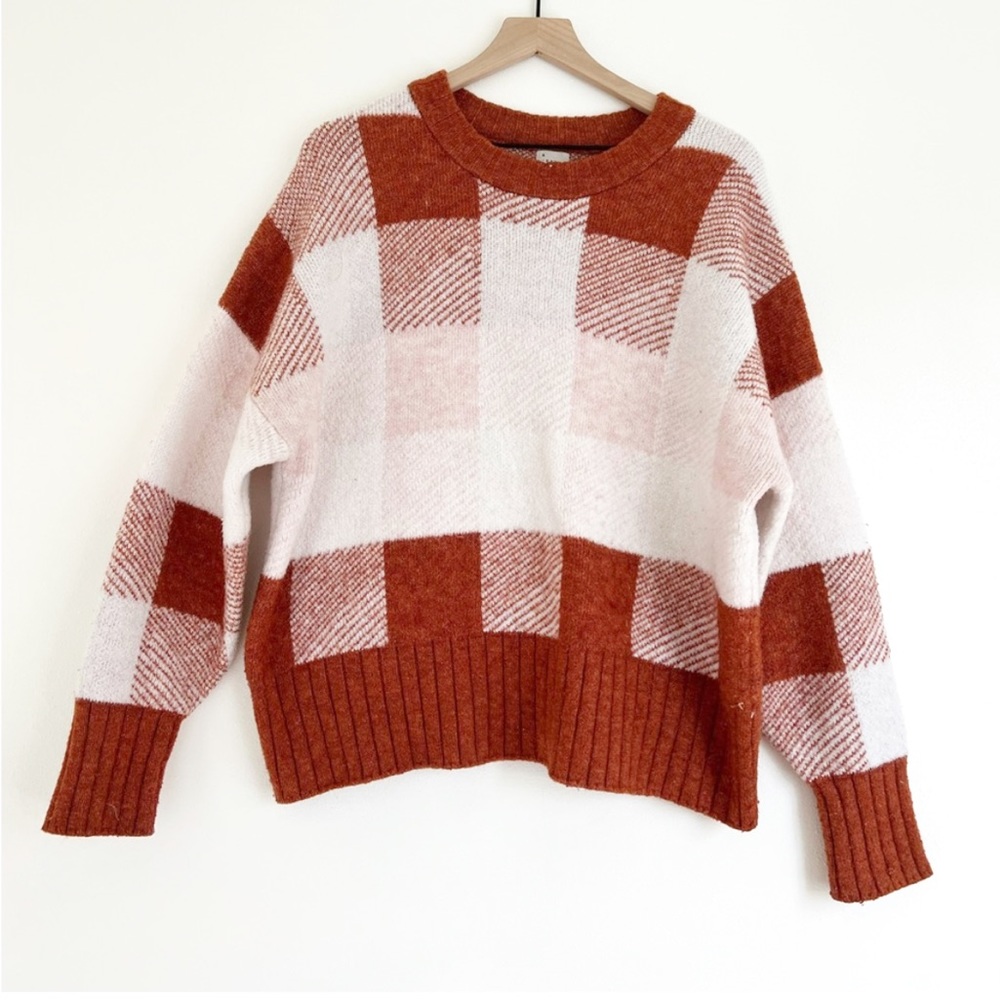 a new day Rust and Cream Buffalo Check Sweater